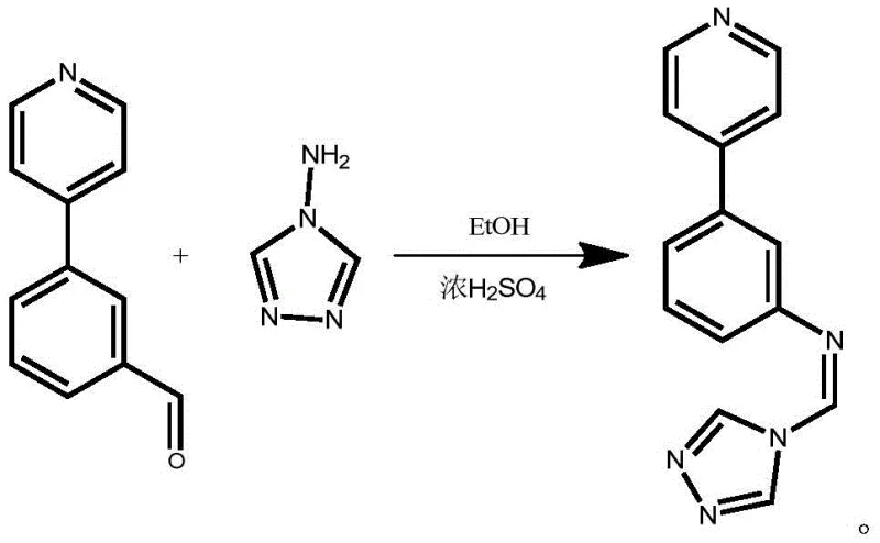 Condensation reaction scheme converting the aldehyde intermediate into the final triazole heterocyclic target product