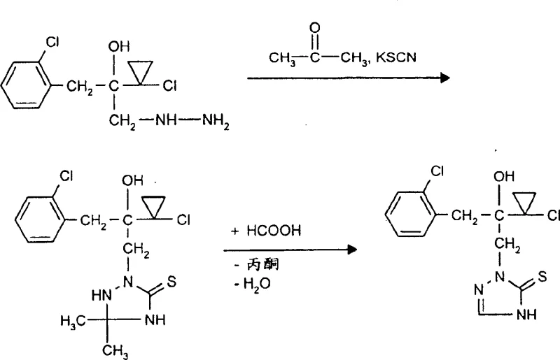 Reaction scheme showing the two-step synthesis of triazolinethione derivatives from hydrazine, carbonyl compounds, and thiocyanates