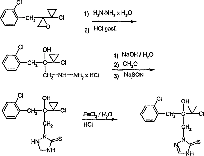 Complete reaction scheme showing the novel three-step synthesis from oxirane to triazolinethione