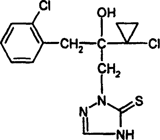 Specific reaction scheme for Example 1 showing the conversion of hydrazine derivative to triazolidinethione and final product