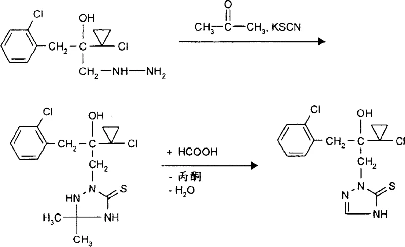 General reaction scheme for preparing triazolinthionone derivatives via hydrazine and thiocyanate condensation