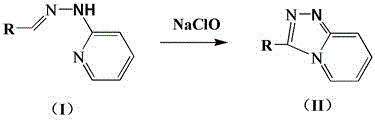 General reaction scheme showing the oxidative cyclization of 2-pyridylhydrazone derivatives to 1,2,4-triazolopyridines using NaClO