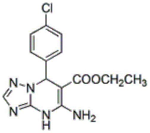 Chemical structure of ethyl 5-amino-7-(4-chlorophenyl)-4,7-dihydro-triazolopyrimidine-6-carboxylate
