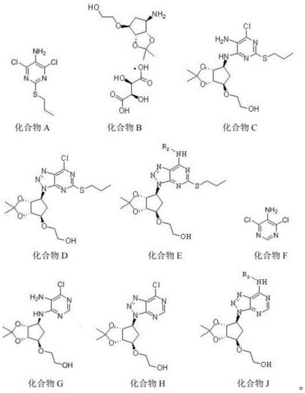 Synthetic route showing intermediates Compound A through J leading to final derivatives