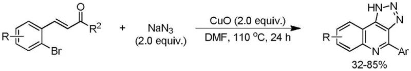 Conventional synthesis using hazardous sodium azide and copper oxide at high temperatures