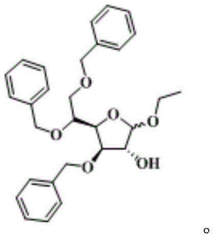 Chemical structure of Tribenoside showing the ethyl glycoside moiety and tribenzyl protection groups