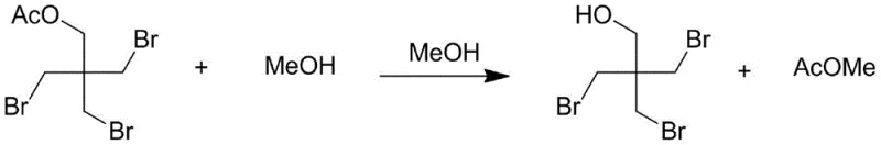 Reaction mechanism for the methanol alcoholysis of the tribromo-intermediate to yield final tribromoneopentyl alcohol