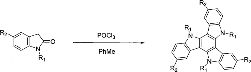 One-step synthesis of tricarbazole from aryl indolinone using POCl3 in toluene