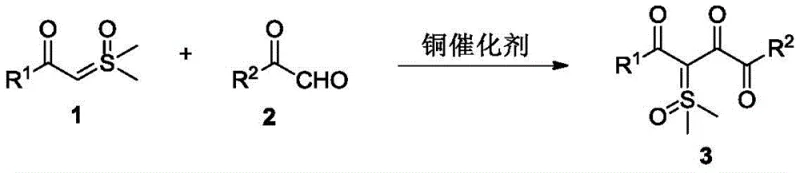 General reaction scheme for synthesizing 1,2,4-tricarbonyl sulfoxide ylide compounds via copper-catalyzed cross-coupling