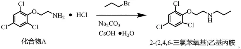 Step B reaction mechanism showing CsOH catalyzed alkylation to final product