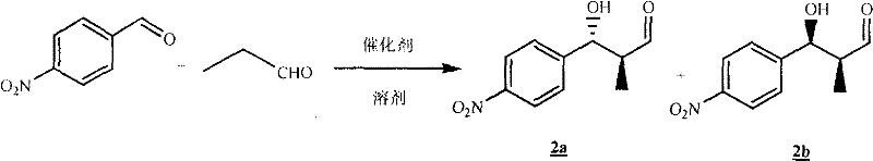 Asymmetric aldol reaction catalyzed by L-proline to form chiral intermediates 2a and 2b