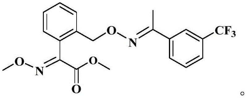 Chemical structure of Trifloxystrobin showing the methoxyacrylate moiety and trifluoromethyl phenyl group