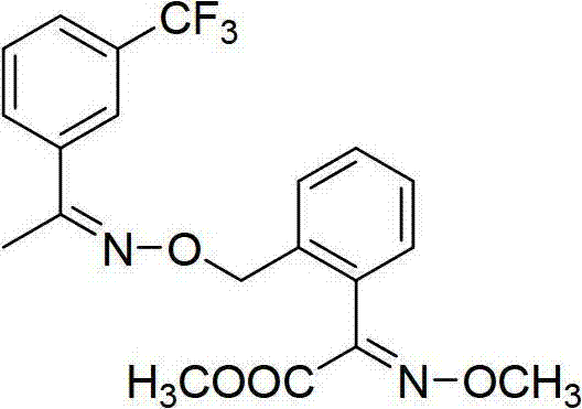 Chemical structure of Trifloxystrobin showing the methoxyiminoacetate and trifluoromethylphenyl moieties