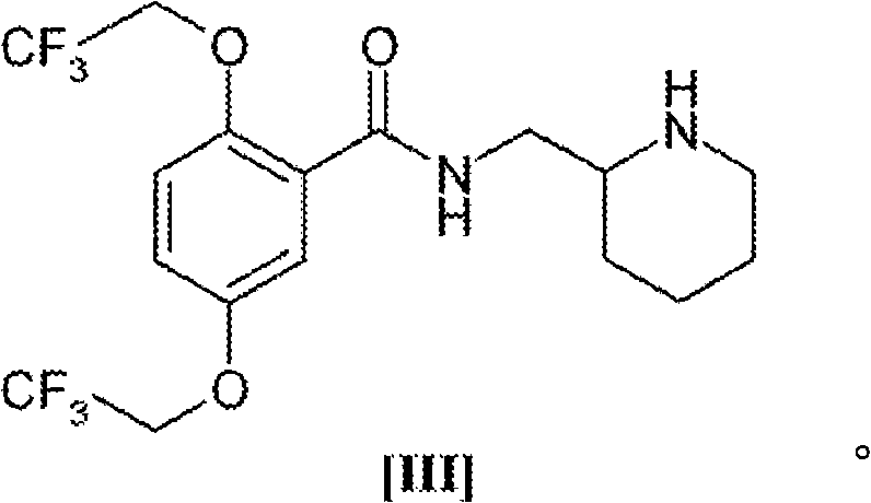Chemical structure of Flecainide (Compound III) showing the downstream application