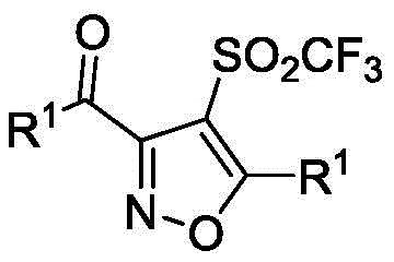 General structural formula of trifluoromethanesulfonyl-substituted isoxazole compounds