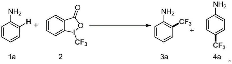 Specific example reaction scheme showing aniline conversion to trifluoromethyl products