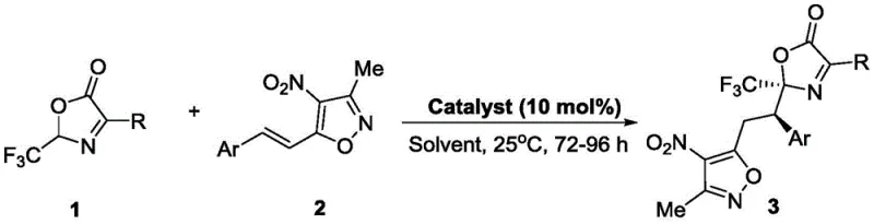 General reaction scheme showing the thiourea-catalyzed coupling of oxazolone and arylalkenyl oxazole