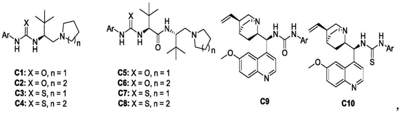 Structures of chiral thiourea catalysts C1-C14 used for stereoselective synthesis
