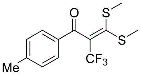 Chemical structure of 3,3-bis(methylthio)-1-(p-tolyl)-2-(trifluoromethyl)prop-2-en-1-one representing a high-yield product example