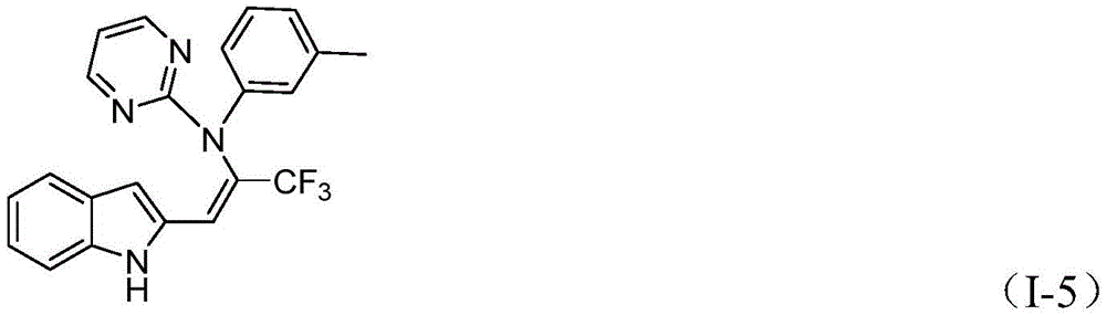 Chemical structure of compound I-5 showing trifluoromethyl substitution on enamine framework