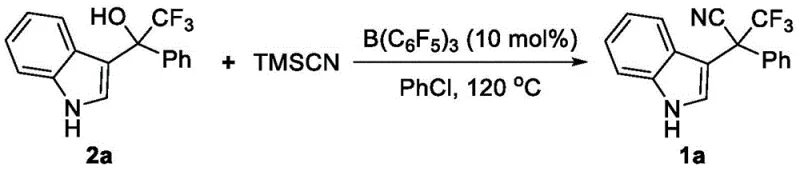 General reaction scheme for the synthesis of trifluoromethyl indole acetonitriles using B(C6F5)3 catalyst