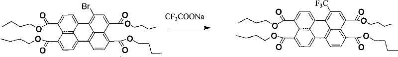 Copper-catalyzed synthesis of 1-trifluoromethylperylenetetracarboxylate from bromo-precursor using sodium trifluoroacetate