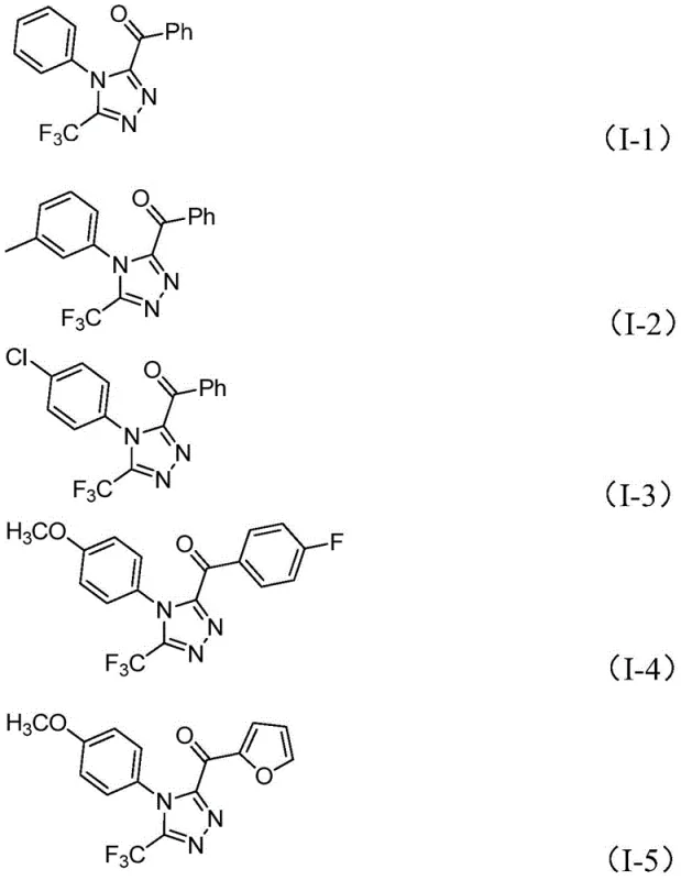 Specific examples of synthesized triazole derivatives I-1 through I-5 demonstrating substrate scope