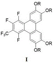 General chemical structure of 1,2,4-trifluoro-6,7,10,11-tetra(alkoxy)-3-trifluoromethyl-triphenylene discotic liquid crystal compounds