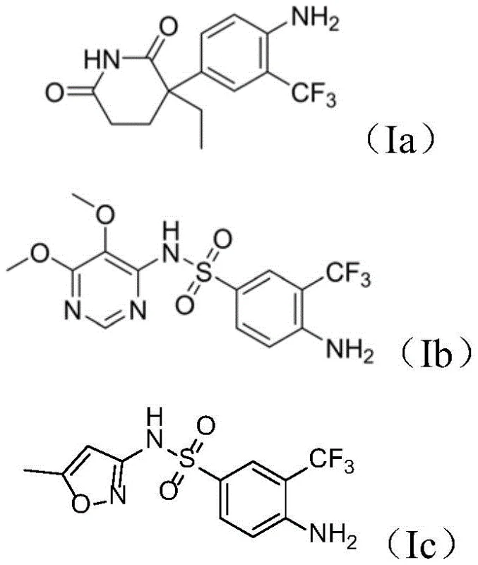 Chemical structures of specific trifluoromethylated aniline compounds Ia, Ib, and Ic