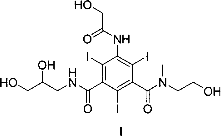 Chemical structure of the novel low-viscosity triiodobenzene contrast agent compound I