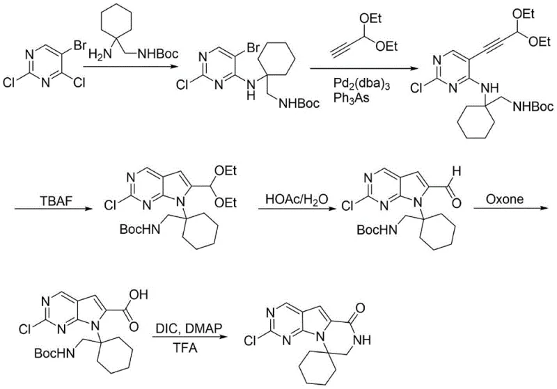 Prior art synthetic route using expensive acetals and hazardous Oxone oxidation
