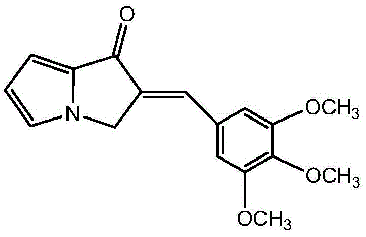 Chemical structure of the key dipolarophile intermediate (E)-2-(3,4,5-trimethoxybenzylidene)-2,3-dihydropyrrolizin-1-one prepared via aldol condensation