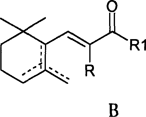 Chemical structure of Formula B showing the unsaturated ketone precursor with variable double bond positions