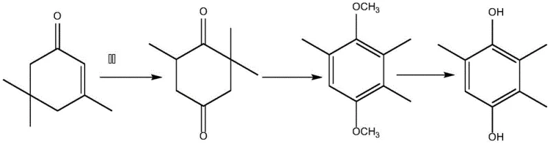 Novel reaction pathway from Isophorone to Oxoisophorone to Trimethylhydroquinone Diester and final TMHQ