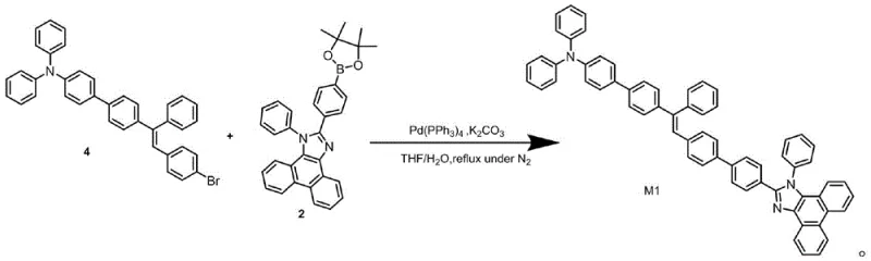 Final Suzuki coupling reaction to synthesize target OLED material M1