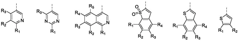 Diverse aromatic heterocyclic structures including pyridine and thiophene derivatives used to tune the electronic properties of the final material