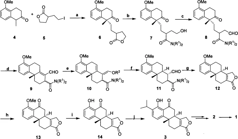 Core synthetic route of the patent showing the progression from starting materials to Triptolide via key intermediates