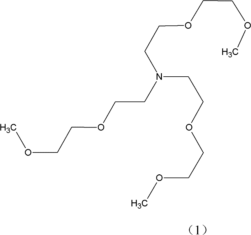 Chemical structure of Tris(3,6-dioxaheptyl)amine showing the central nitrogen atom bonded to three polyether chains