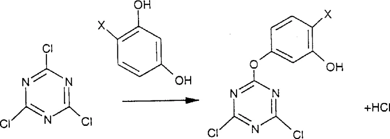 Nucleophilic displacement of cyanuryl chloride with phenolic moiety
