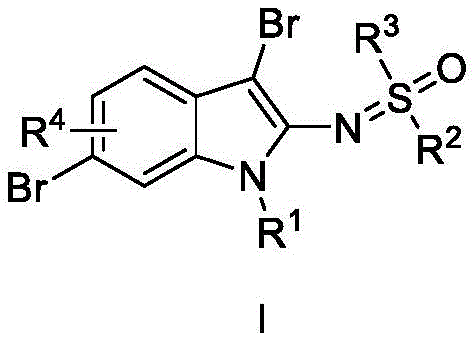 General chemical structure of trisubstituted indole compounds showing variable R groups