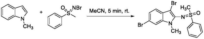Specific reaction scheme for synthesizing trisubstituted indole derivative from 1-methylindole