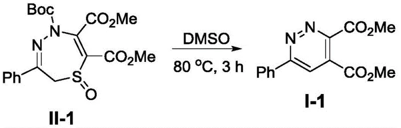 Specific example of the synthesis of Compound I-1 from precursor II-1 demonstrating the practical application of the method