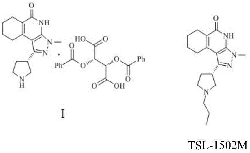 Reaction scheme showing the conversion of Formula I to TSL-1502M via reductive amination