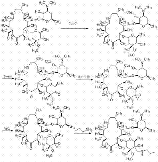 Prior art synthesis involving Cbz protection and expensive Pd/C catalytic deprotection