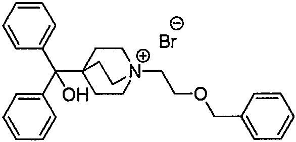 Chemical structure of Umeclidinium Bromide showing the quaternary ammonium center and diphenyl hydroxymethyl group