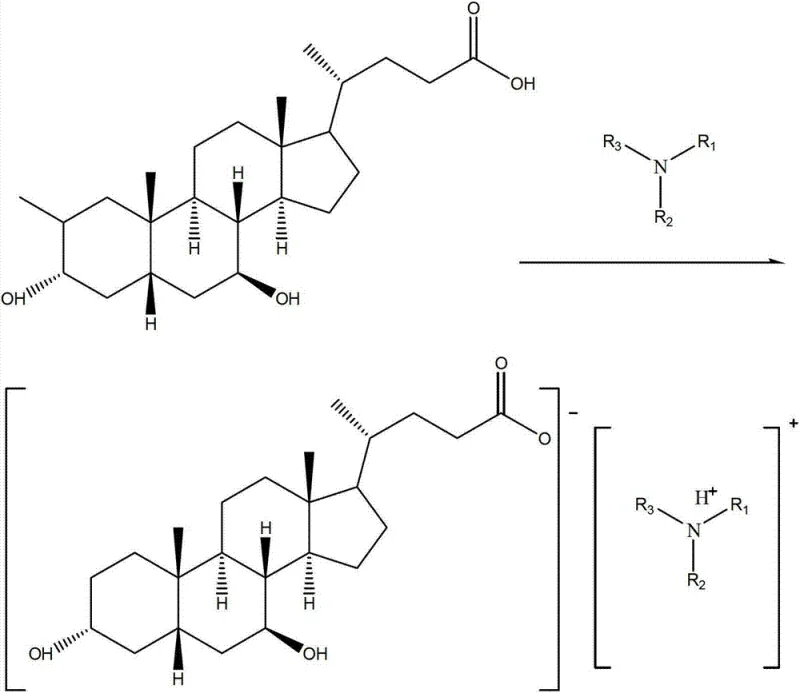 Reaction mechanism showing the formation of ammonium salts from bile acids and organic amines