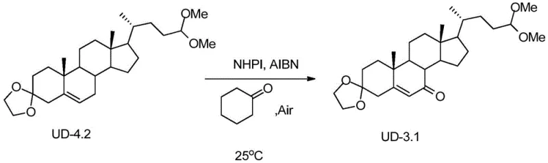 Detailed reaction scheme of the NHPI-catalyzed allylic oxidation step converting UD-4.2 to UD-3.1