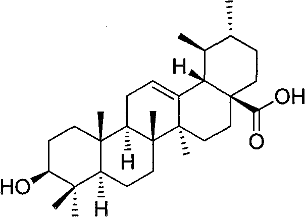 Chemical structure of Ursolic Acid showing the pentacyclic triterpenoid backbone