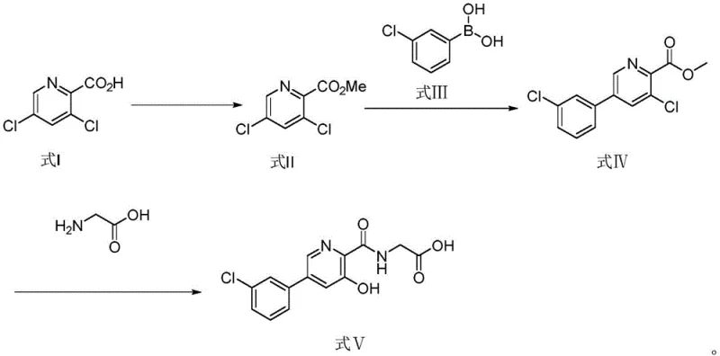 Novel 3-step synthesis route for Vadadustat intermediate showing esterification, coupling, and amidation
