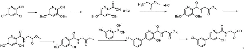 Legacy synthetic route for Vadadustat showing harsh microwave conditions and low yield